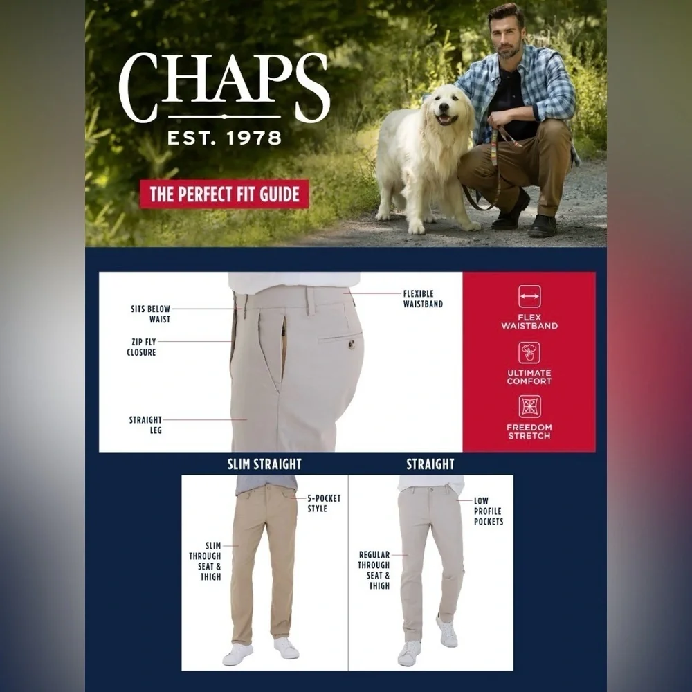Chaps Men's Straight Fit Comfort Stretch Chinos with Flex Waistband, Size 40x30 - Picture 4 of 12